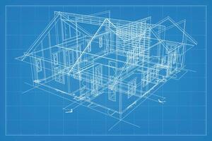 3D render of building wireframe structure. Perspective wireframe of house exterior. Abstract construction graphic idea. Vector. vector
