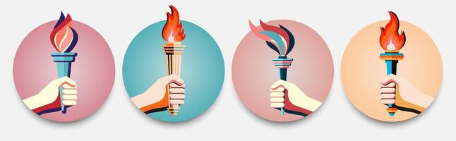 A Set of Emblems with a Torch in Hand. vector