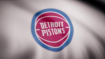 Animation of flag with symbol of Basketball Detroit Pistons. Editorial animation video