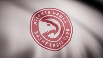 Animation of flag with symbol of Basketball Atlanta Hawks. Editorial animation video