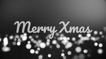 Monochrom Merry christmass inscription on black and white background with many fuzzy, round lights, celebration and winter holidays concept. Merry Christmass phrase with flying sparkles. video