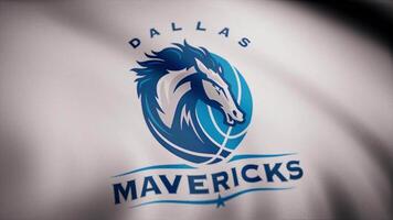 Animation of flag with symbol of Basketball Dallas Mavericks. Editorial animation video