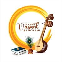 happy vasant panchami and sawaswati puja traditional indian festival background design vector