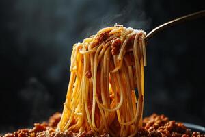 AI generated Cooked pasta-spaghetti bolognese in a plate , pasta photo