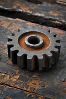 AI generated Details The gear is made of metal. Mechanical gears made of steel photo