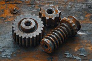 AI generated Details The gear is made of metal. Mechanical gears made of steel photo