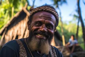 ai generado retrato de un hombre en Papuasia nuevo Guinea. Asia foto