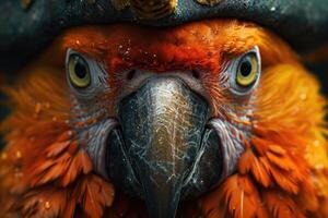 ai generado retrato de un pirata guacamayo loro en contra el antecedentes de naturaleza foto