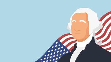 George Washington vector color illustration background, banner, and poster of American president. Vector illustration with usa flag and copy space area.