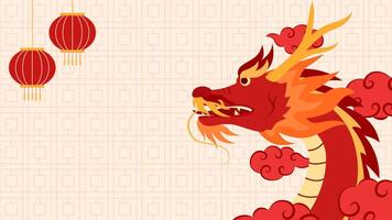 Chinese New Year 2024 banner.Vector background illustration.Red dragon vector,clouds and red lenterns.Background with copy space area vector