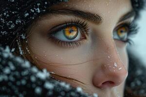 AI generated Macro photography of a girl 's brown eyes . Eyelashes and eyebrows photo