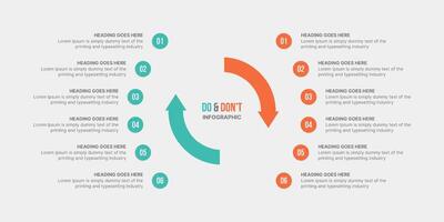 dos y no, pros y contras, comparación infografía diseño modelo vector