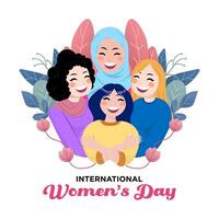 Vector Hand Drawn a Group of Multicultural Women's Illustration Special International Women's Day