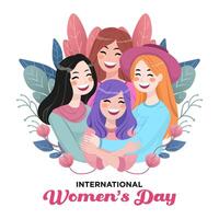 Vector Hand Drawn a Group of Multicultural Women's Illustration Special International Women's Day