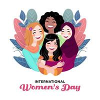 Vector Hand Drawn a Group of Multicultural Women's Illustration Special International Women's Day