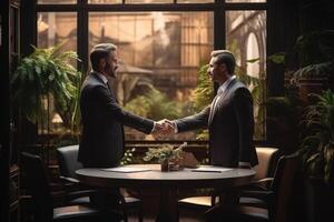 AI generated Two men shake hands. Business handshake photo