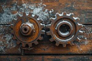 AI generated Details The gear is made of metal. Mechanical gears made of steel photo