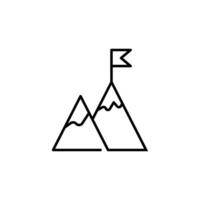 Flag on Mountain Vector Line Sign for Adverts. Suitable for books, stores, shops. Editable stroke in minimalistic outline style. Symbol for design