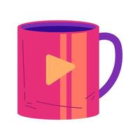 coffee mug with play button icon vector illustration in flat style design