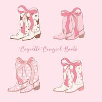 Coquette Pink Cowgirl Boots with Ribbon Bow Hand Drawn collection vector