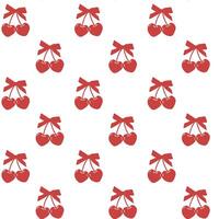 cute coquette pattern seamless red cherries with ribbon bow isolated on white background vector
