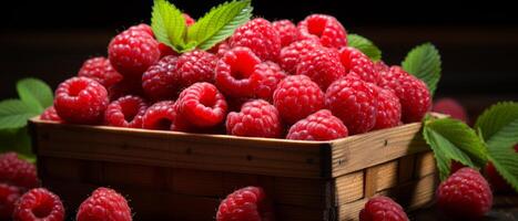 AI generated Close-up of a glistening raspberry with dewdrops. photo