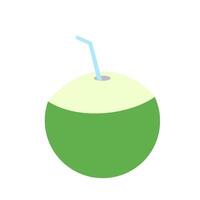 Green Coconut With Straw Icon Vector Illustration