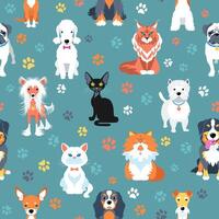 Seamless pattern with cats and dogs flat design vector