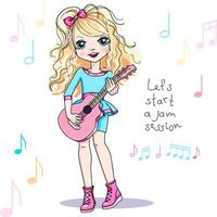 Vector girl playing guitar