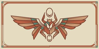 Egyptian scarab and wings vintage Illustration. Ancient Egypt art. traditional Color tattoo design. Magic symbol of pharaoh, gods Ra and sun. Historical art, t-shirt design artwork vector