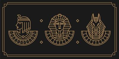 cleopatra, faraón y anubis antiguo Egipto Dios Clásico Arte hipster línea Arte ilustración vector. Clásico obra de arte lineal estilo colección colocar. fondo de pantalla Arte de Egipto Dioses en oscuro antecedentes vector