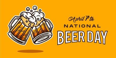 april 7th national beer day with Craft Beer glass and malt Brewery label logo design vector illustration. Liquor logo for pub and bar club