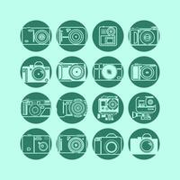 Camera icon set. Simple set of camera vector icons for web design on green background