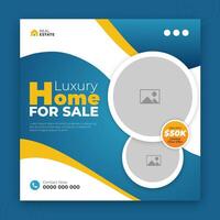 Modern creative real estate company social media cover design for sale, Corporate and luxury dream home business ad banner template, blue and yellow color shapes vector