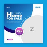 Modern creative real estate company social media cover design for sale, Corporate and luxury dream home business ad banner template, abstract blue color shapes and white background vector