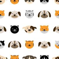 Seamless pattern with cute dog and cat faces. vector