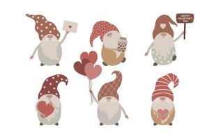 Boho Valentines Day set consists of six gnomes. vector