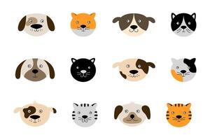 Set of 12 icons cat and dog faces vector