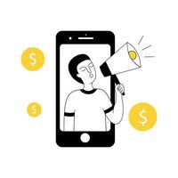 Referral program. Man with a megaphone in his hands vector