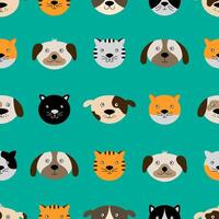 Seamless pattern with cute dog and cat faces. vector