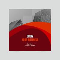 Red modern grow your business social media cover template vector