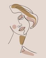 Contemporary portrait in one line art. Pastel colors. Line drawing. vector