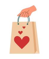 Shopping bag with hearts vector