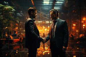 AI generated Two men shake hands. Business handshake photo