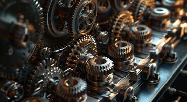 AI generated Details The gear is made of metal. Mechanical gears made of steel photo