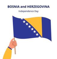 Bosnia and Herzegovina Independence Day background. Human hand holding flag isolated on white. vector