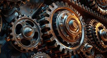 AI generated Details The gear is made of metal. Mechanical gears made of steel photo