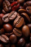 AI generated Close-up Roasted coffee beans. Colombian coffee photo