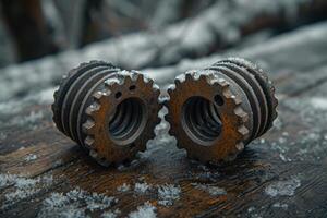 AI generated Details The gear is made of metal. Mechanical gears made of steel photo