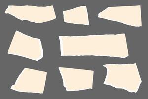 Set of torn sheets of paper with jagged edges. Collection realistic ripped pieces of scrap papers. Shreds of notebook pages. Sticky notes. vector